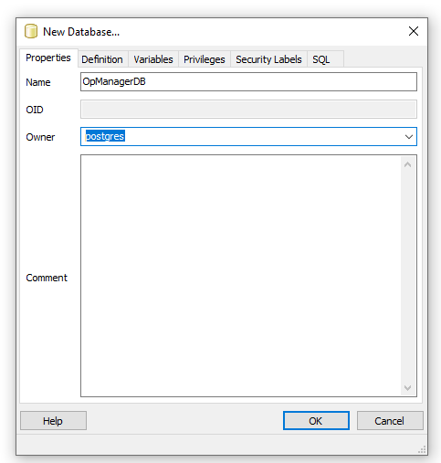 Configuration of Remote PostgreSQL in OpManager (for versions 12.5 and 12.6): New database creation in the remote PgSQL server