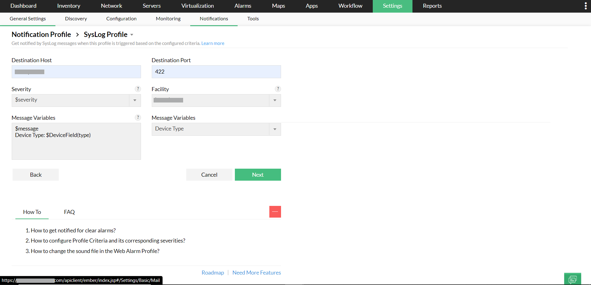 Syslog notification profile in OpManager