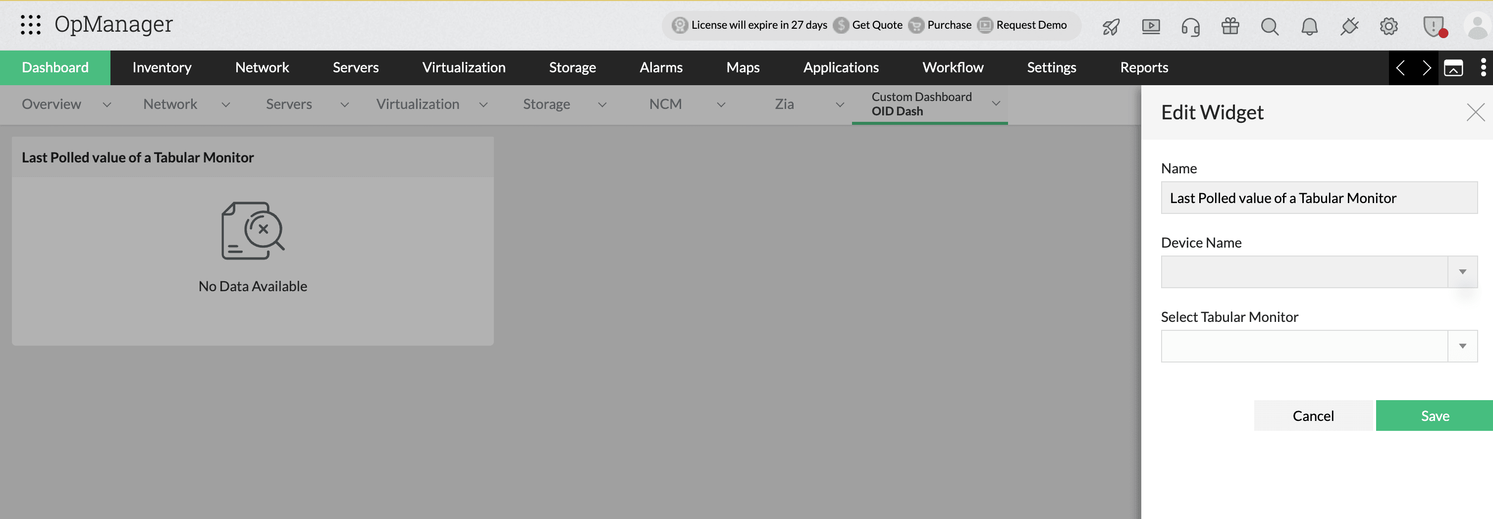 Tabular OID Monitoring ManageEngine OpManager: Tabular OID Monitoring