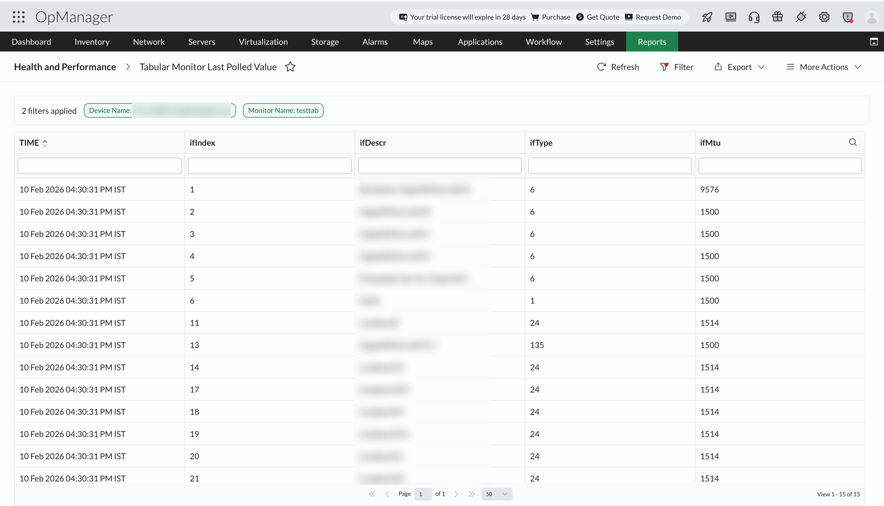 Tabular OID Monitoring ManageEngine OpManager: Tabular OID Monitoring