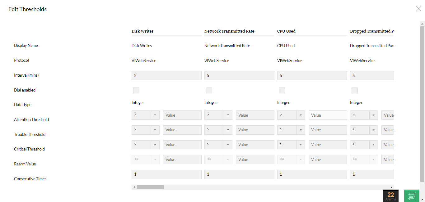 VMware templates - Edit thresholds