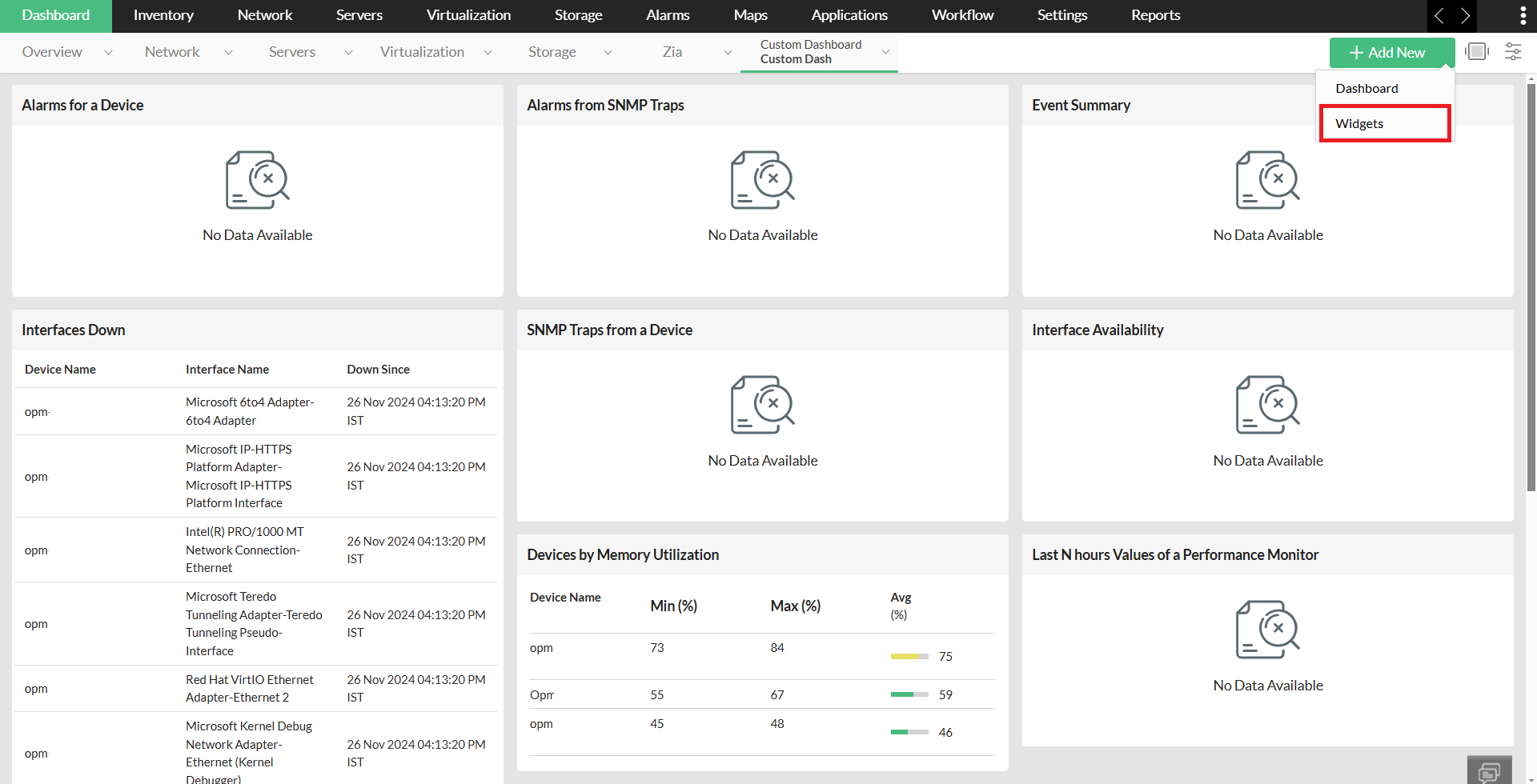 Widgets in OpManager: Add new widget