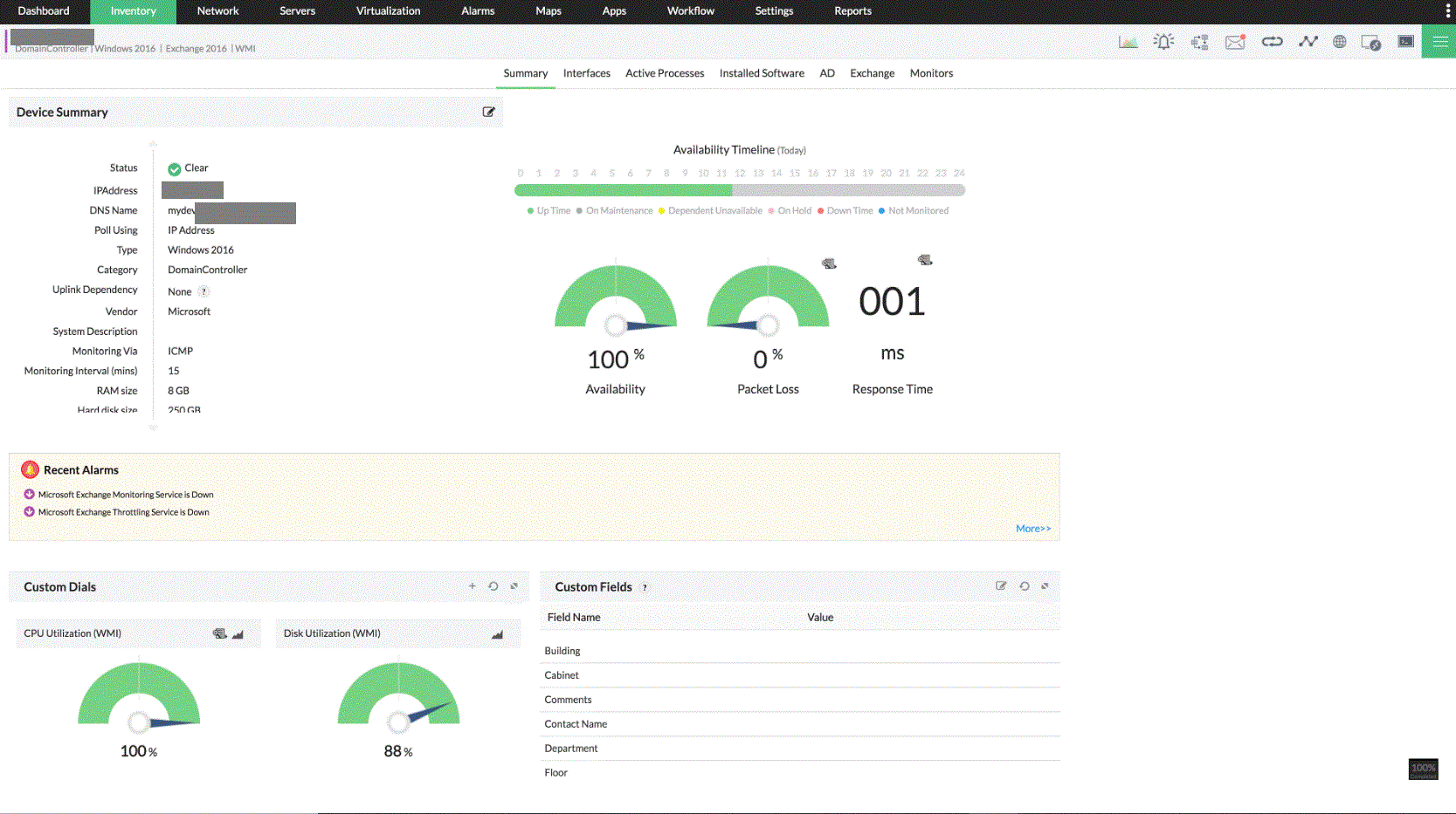 Exchange monitoring services  - ManageEngine OpManager