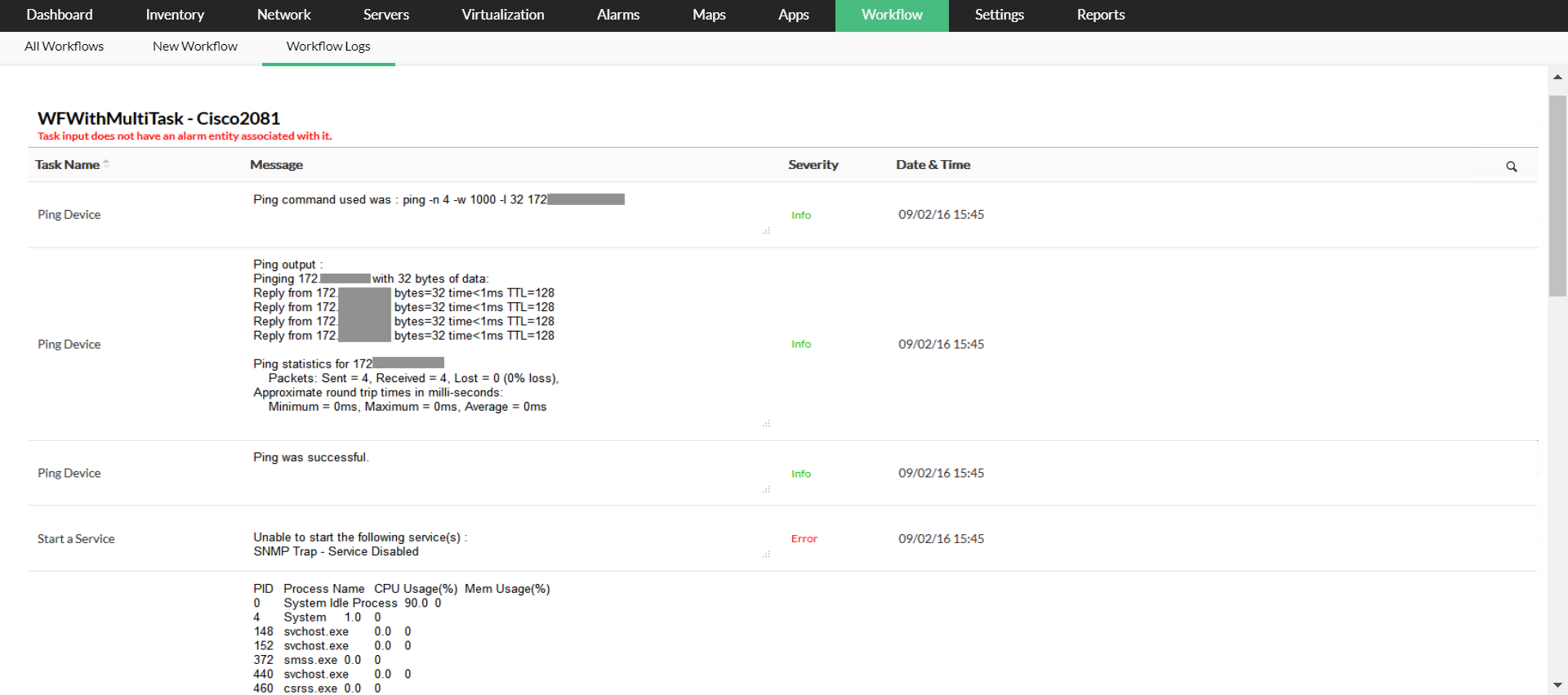 Automation workflow logs - ManageEngine OpManager