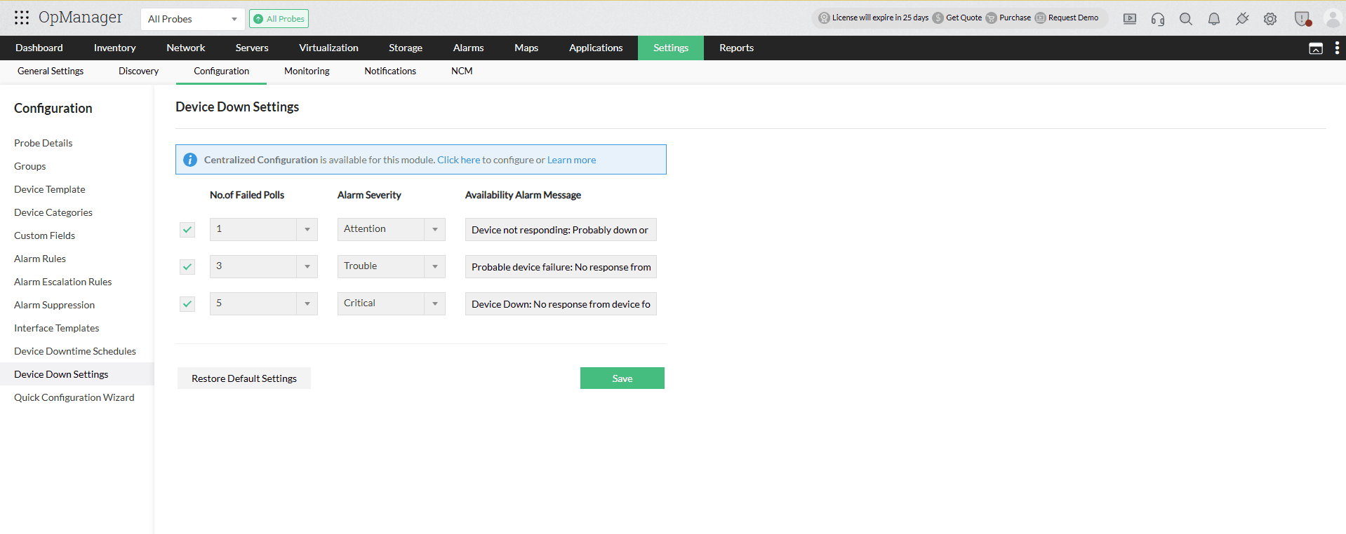 Device Down Configuration
