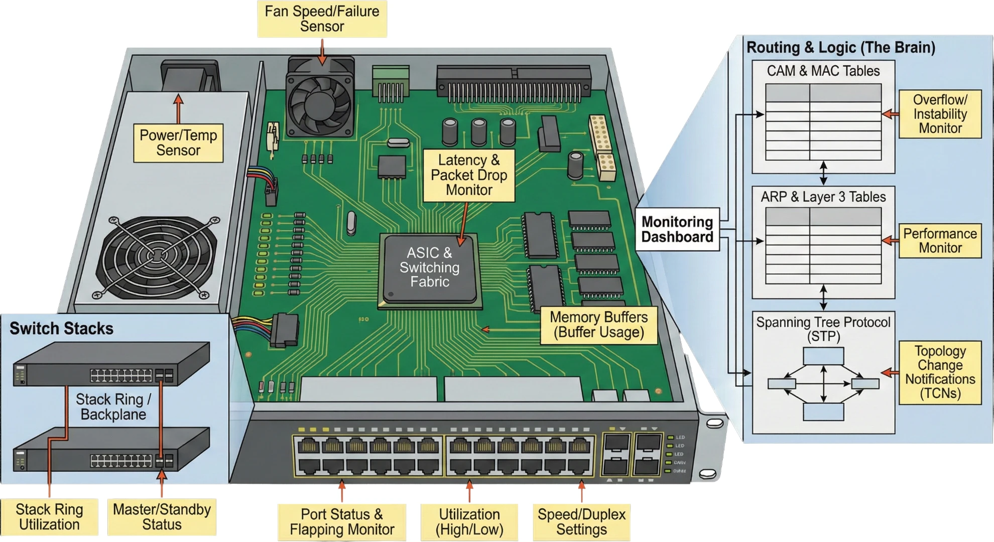 Key components of a network
      switch and what makes monitoring necessary