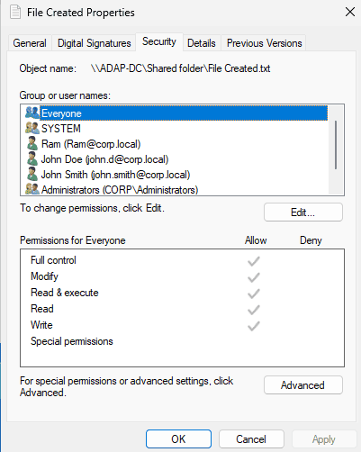 Advanced Security Settings