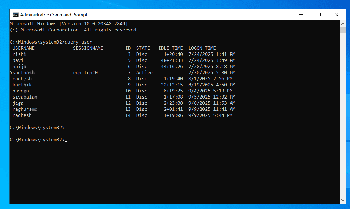 View logged-on users using CMD