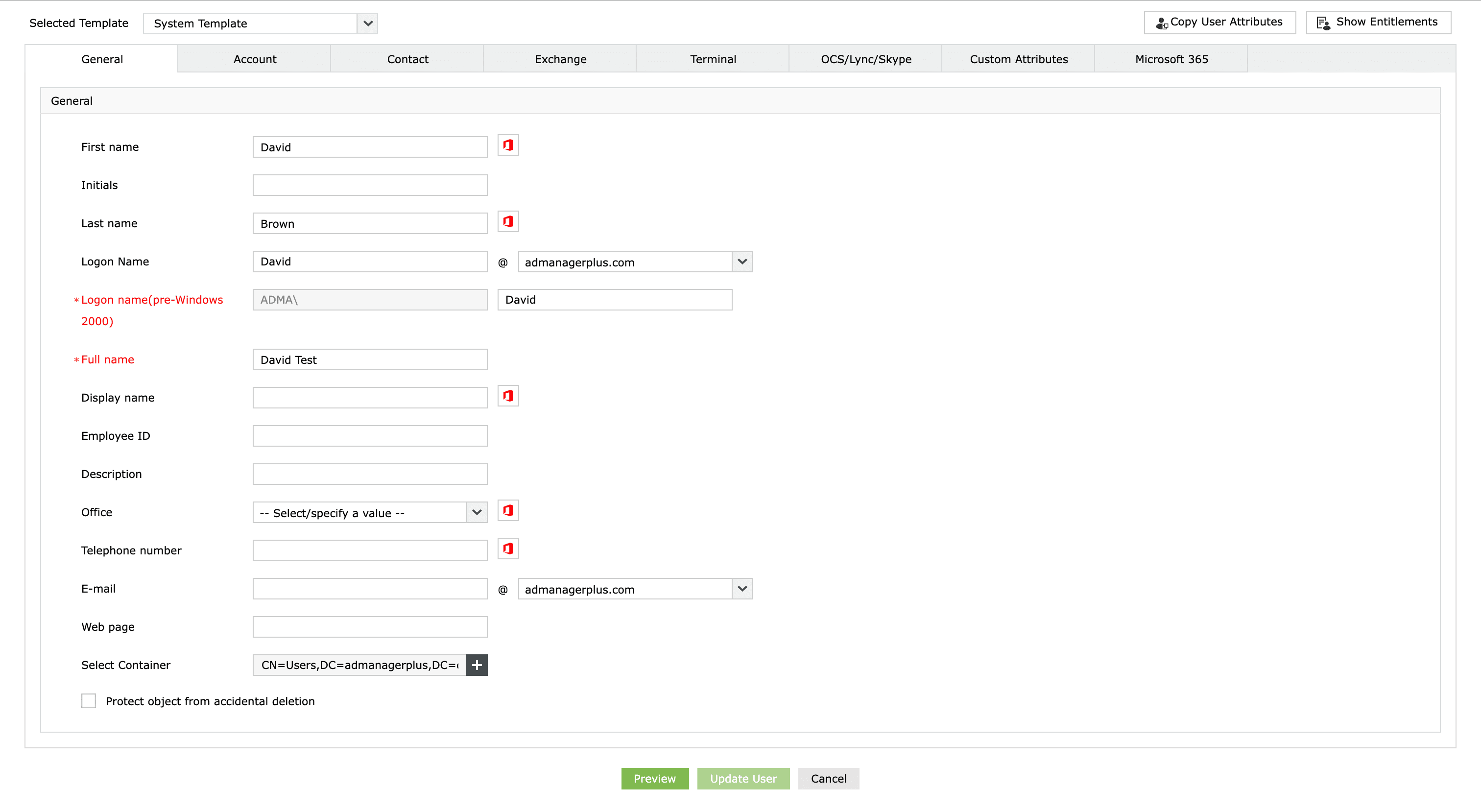 How to edit AD user attributes in ADManager Plus
