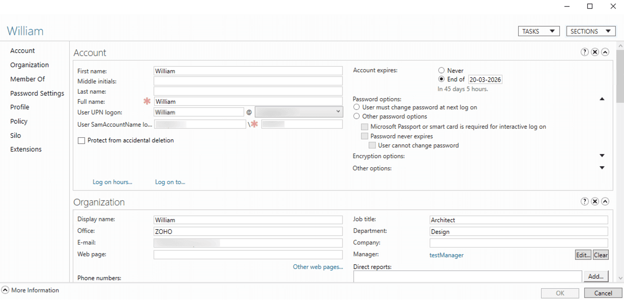 editing user attributes in Active Directory Administrative Center