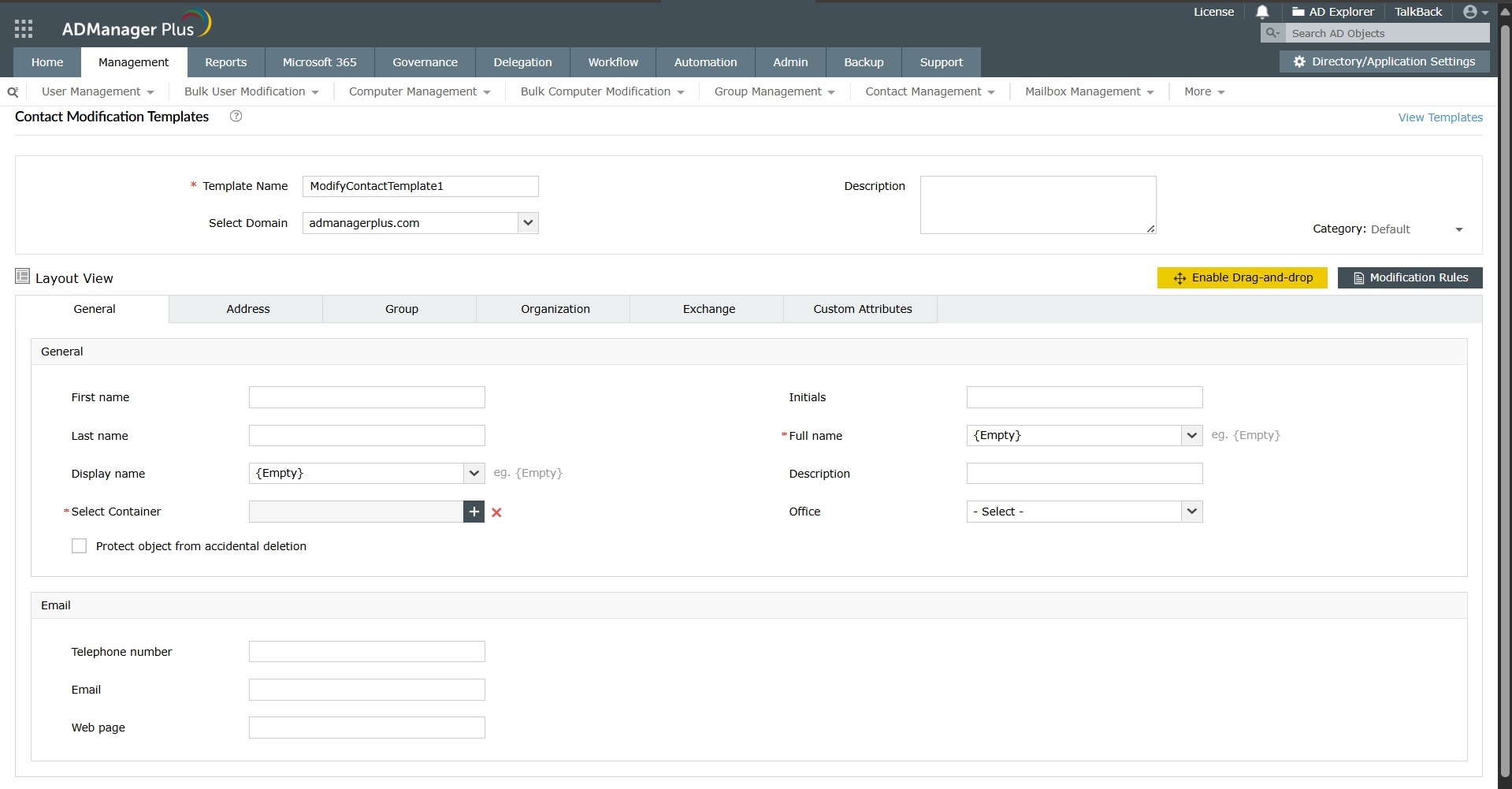 How to modify contacts in Active Directory using templates in ADManager Plus