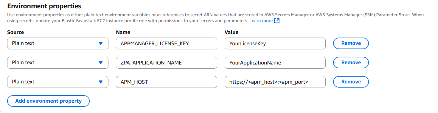 Elastic Beanstalk Environment Properties