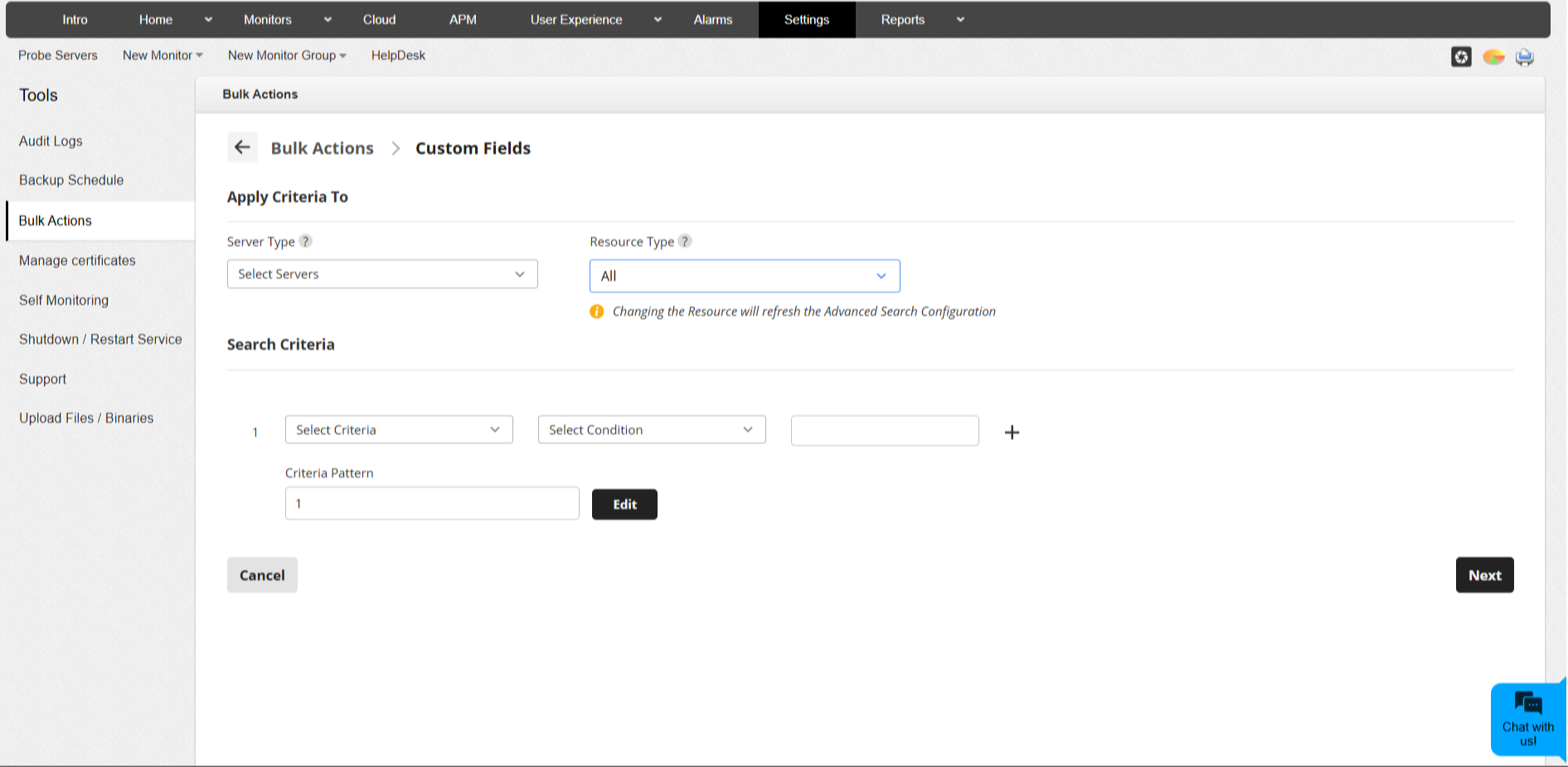 Applications Manager Bulk actions: Custom fields