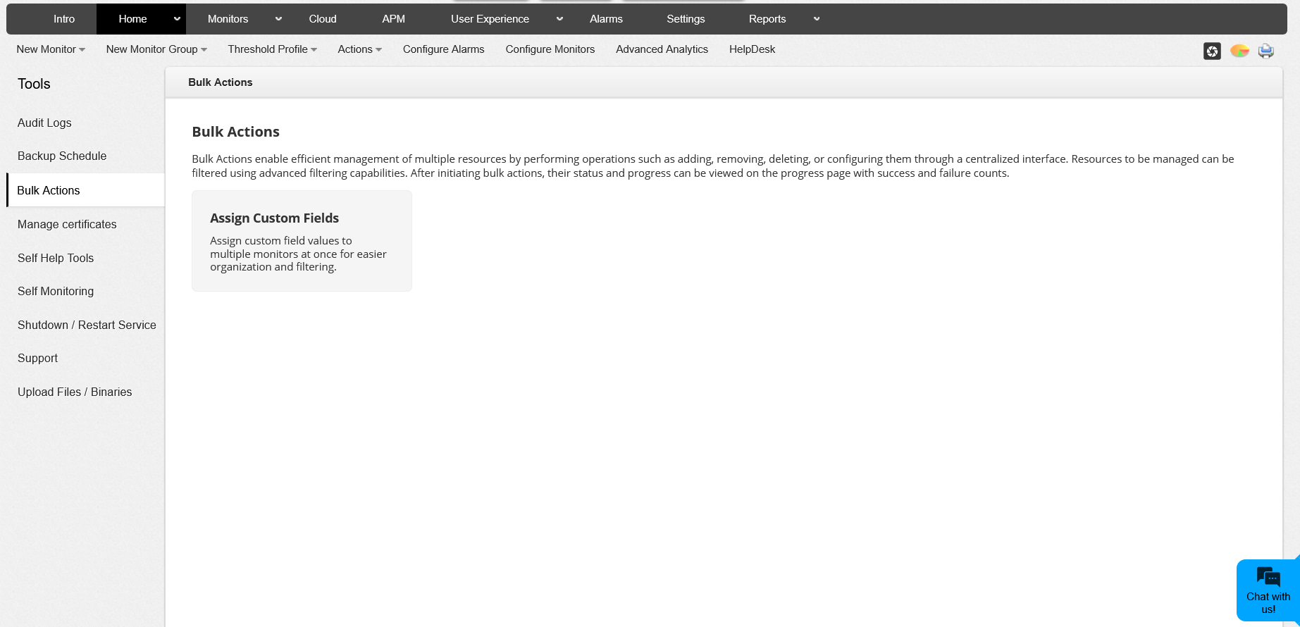 Applications Manager Bulk actions: overview