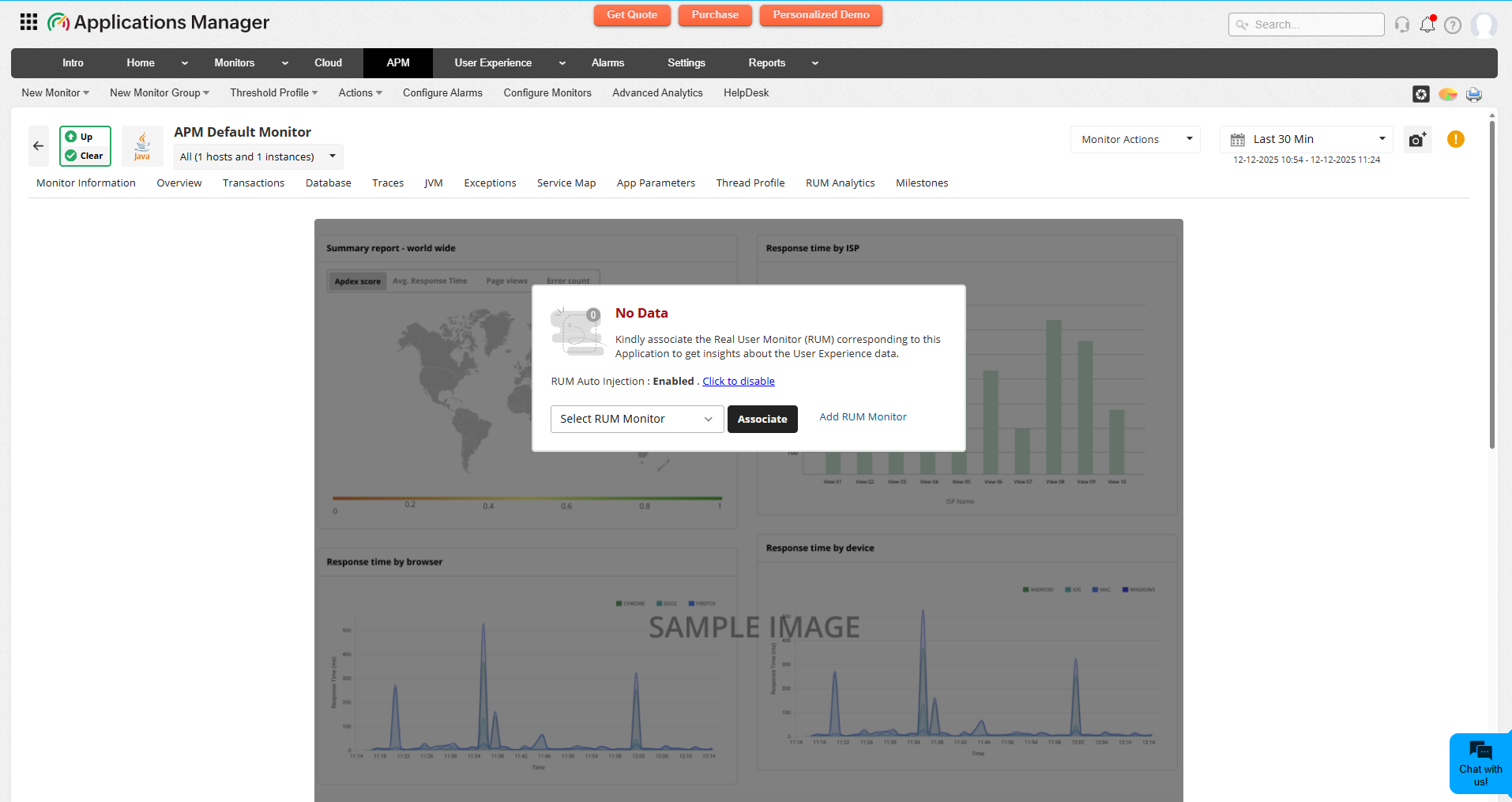 Applications Manager APM Insight Auto RUM Injection New monitor