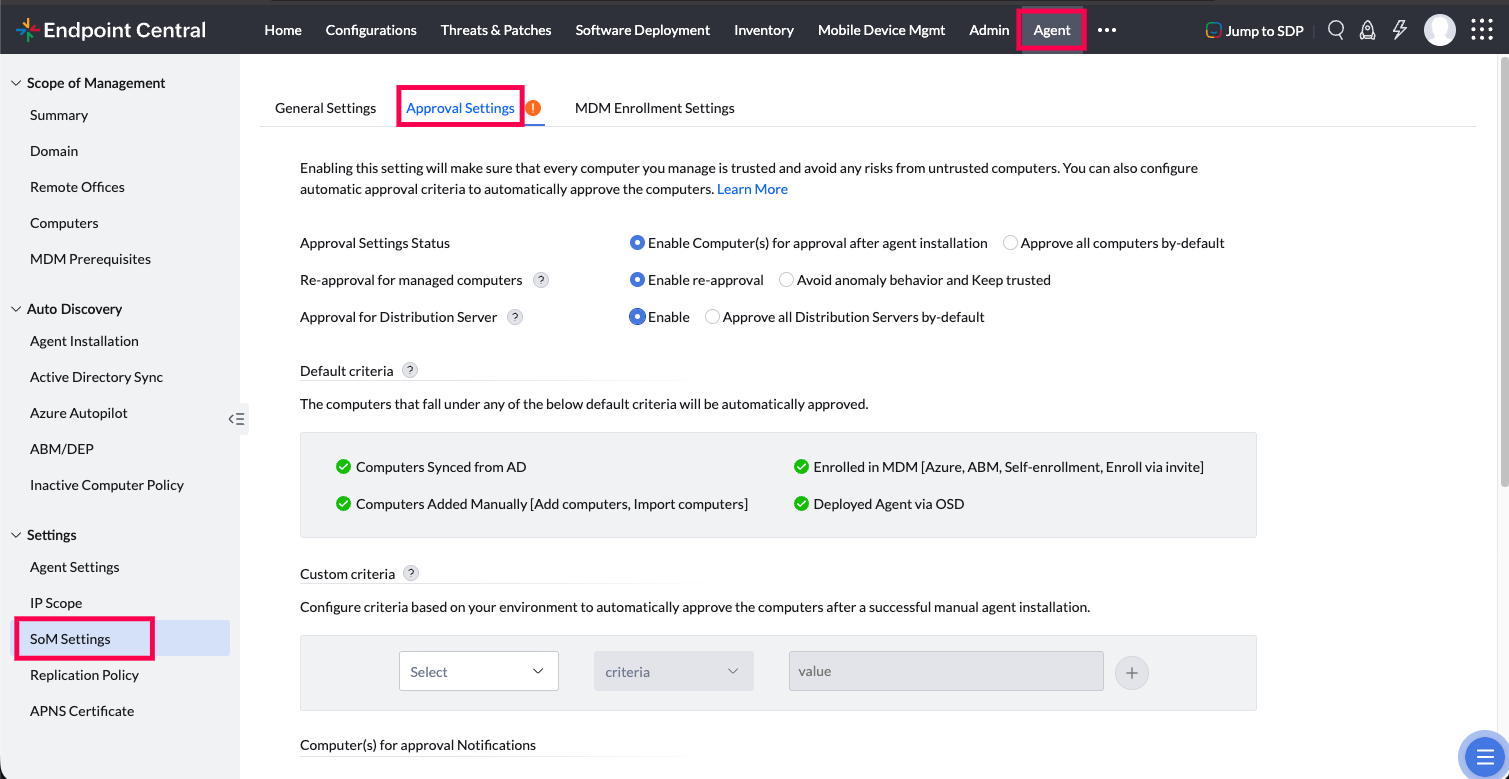 How to approve agents and distribution server