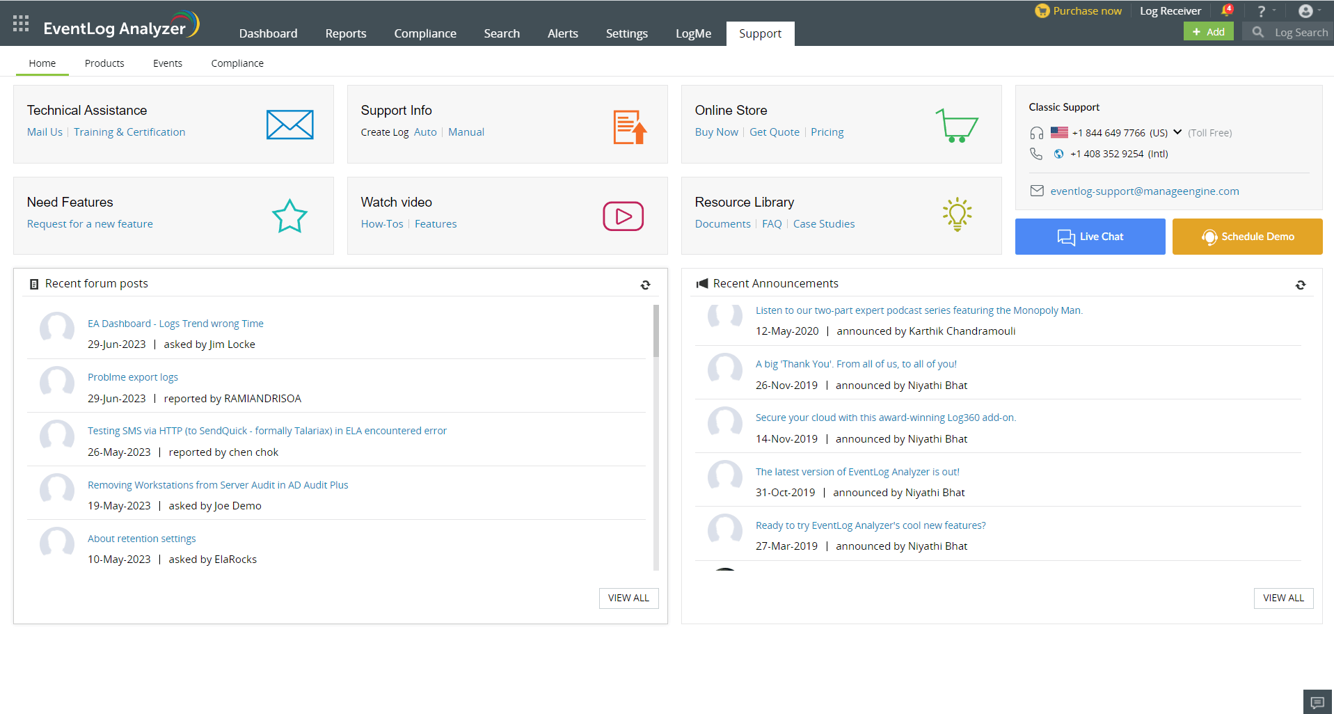 Contacting EventLog Analyzer Support