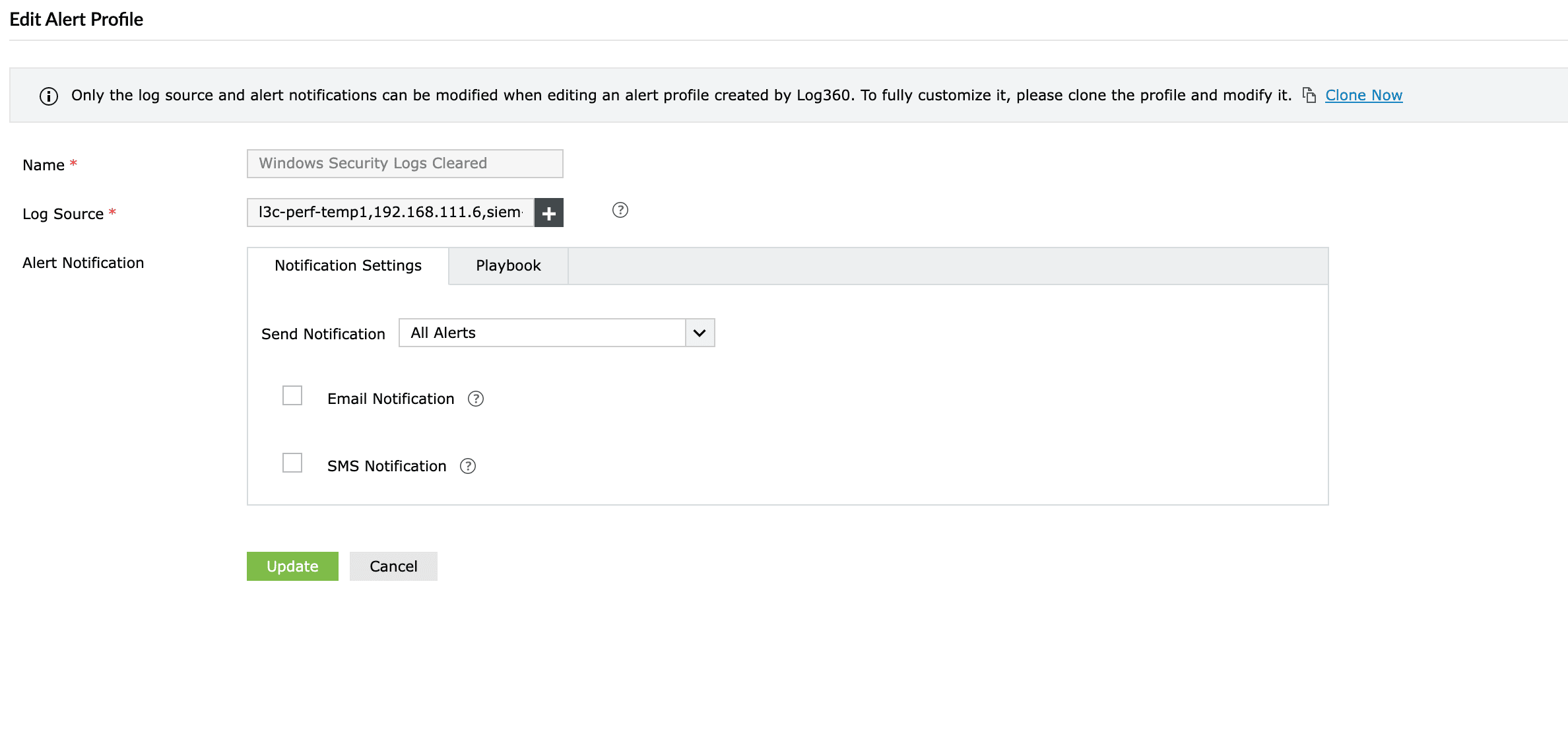  Windows Security log cleared (Event ID 1102) alert profile in EventLog Analyzer 