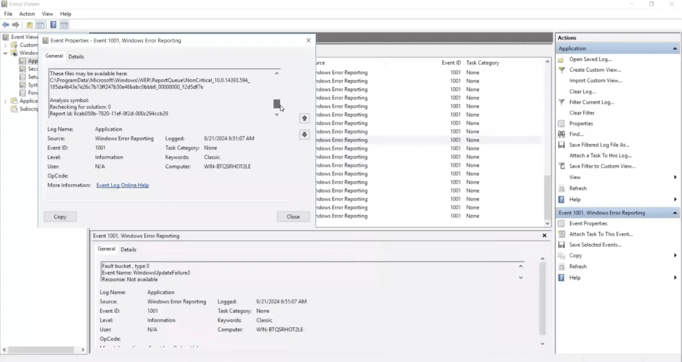 How to troubleshoot event ID 1001