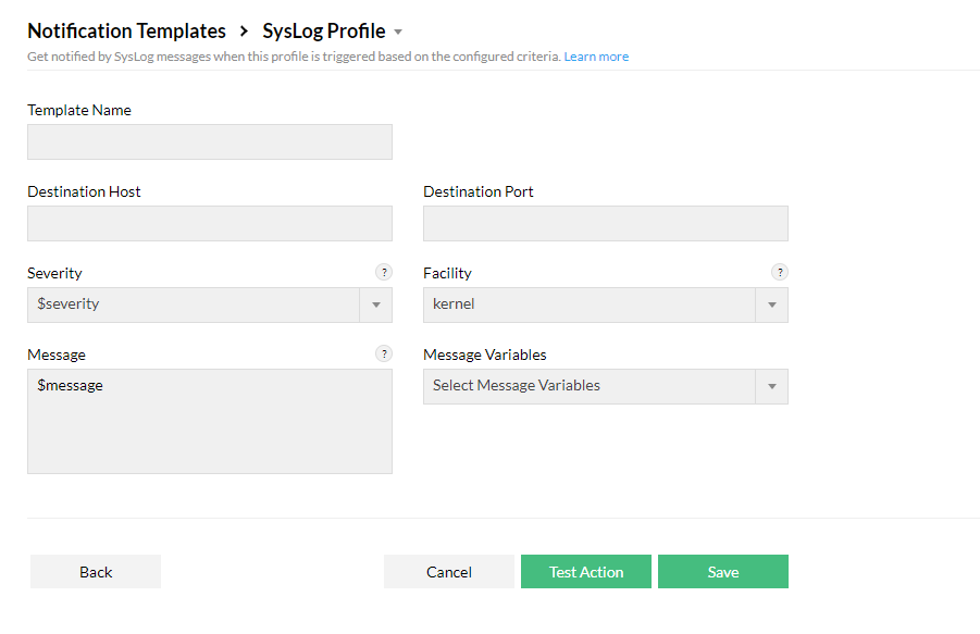 Syslog profile notification template in Firewall Analyzer: Notification profile