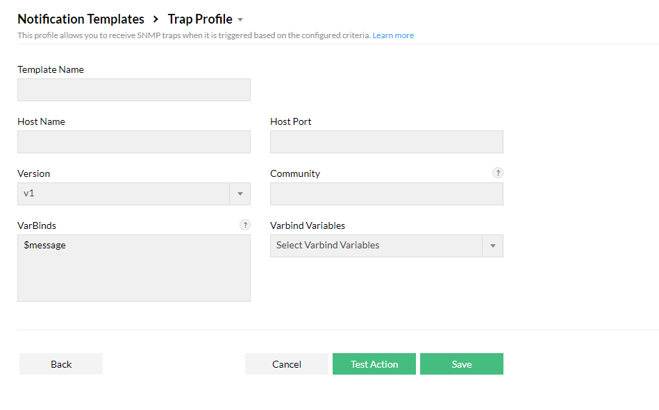 Trap profile notification template in Firewall Analyzer: Notification template