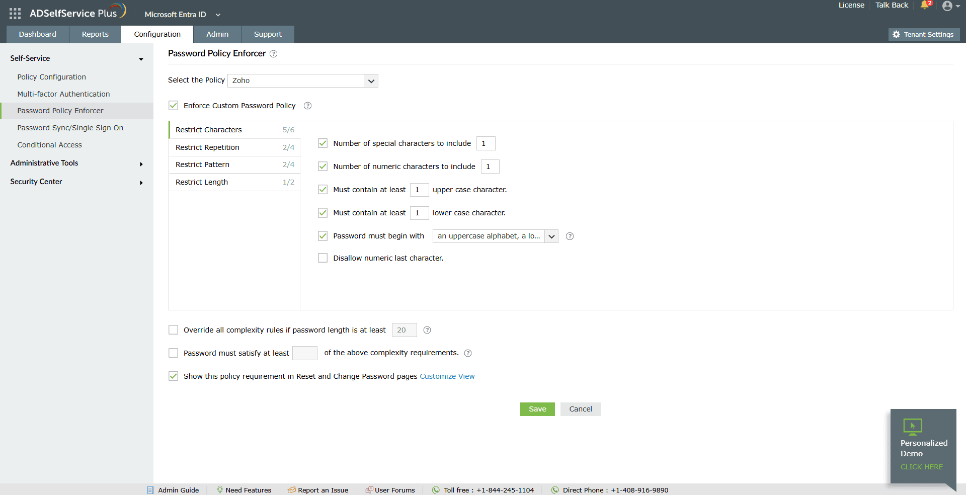 Entra ID Password Policy Enforcer settings for character type restrictions