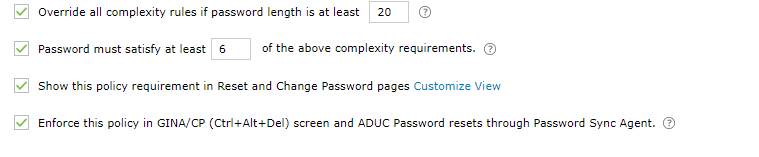 Password complexity settings