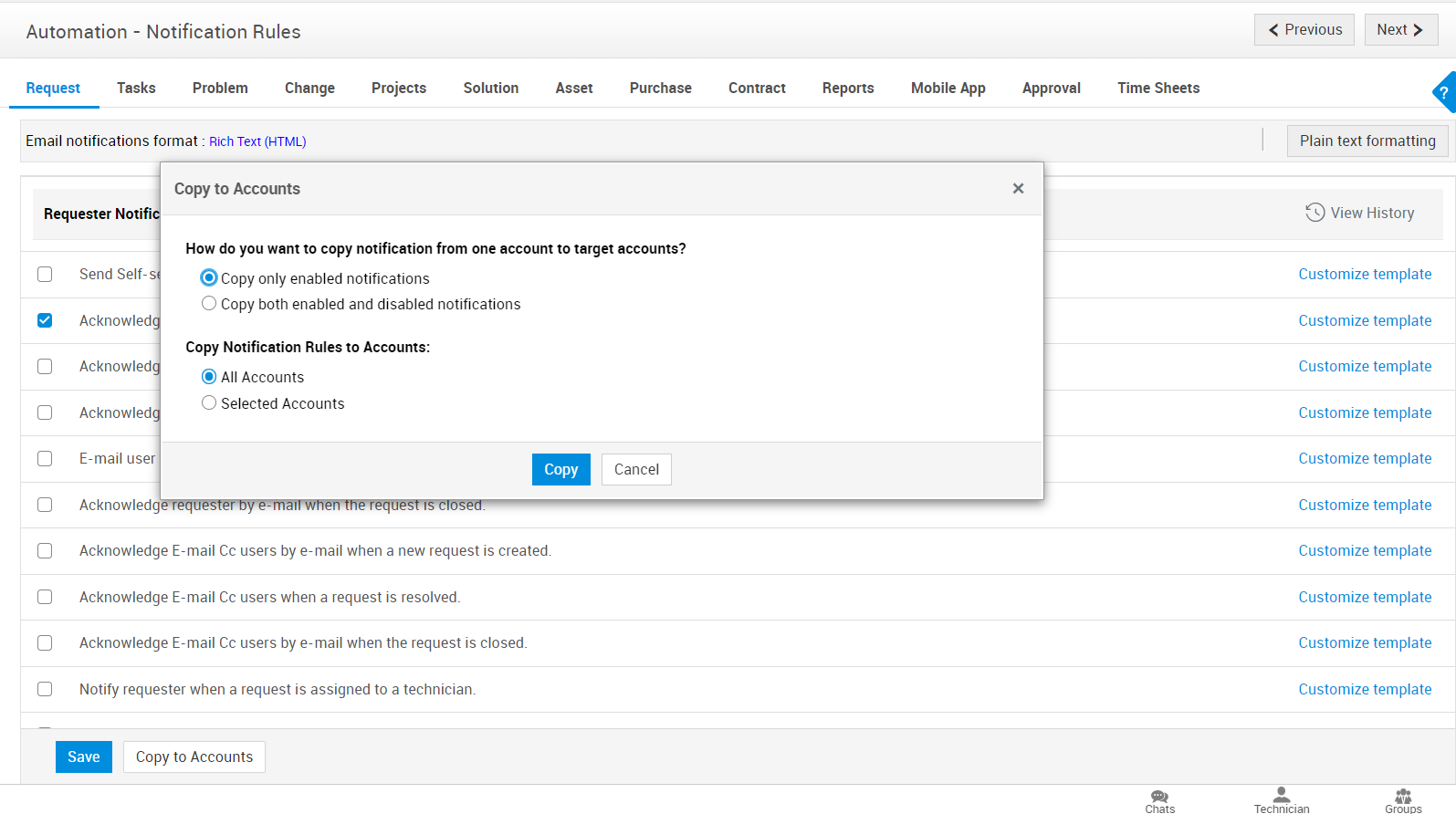 Copy to all accounts