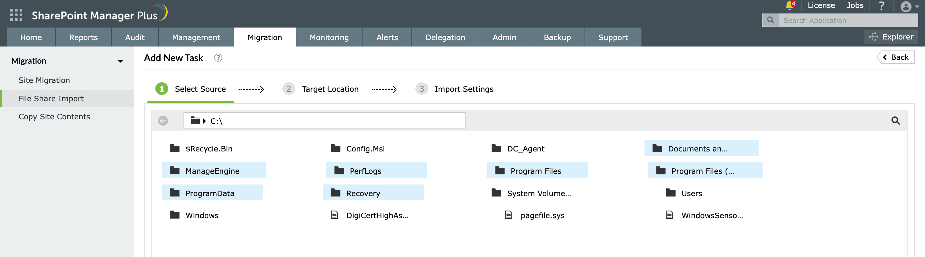 Importing multiple files in bulk to SharePoint using SharePoint Manager Plus.