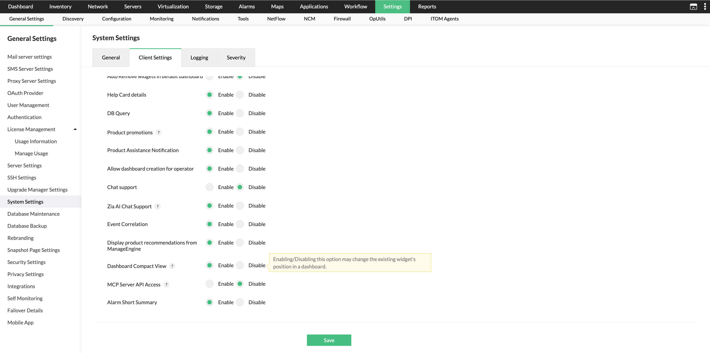 Add-on alarms in OpManager Screenshot of add-on alarms tabs (NFA, NCM, Firewall) under the Alarms tab in OpManager