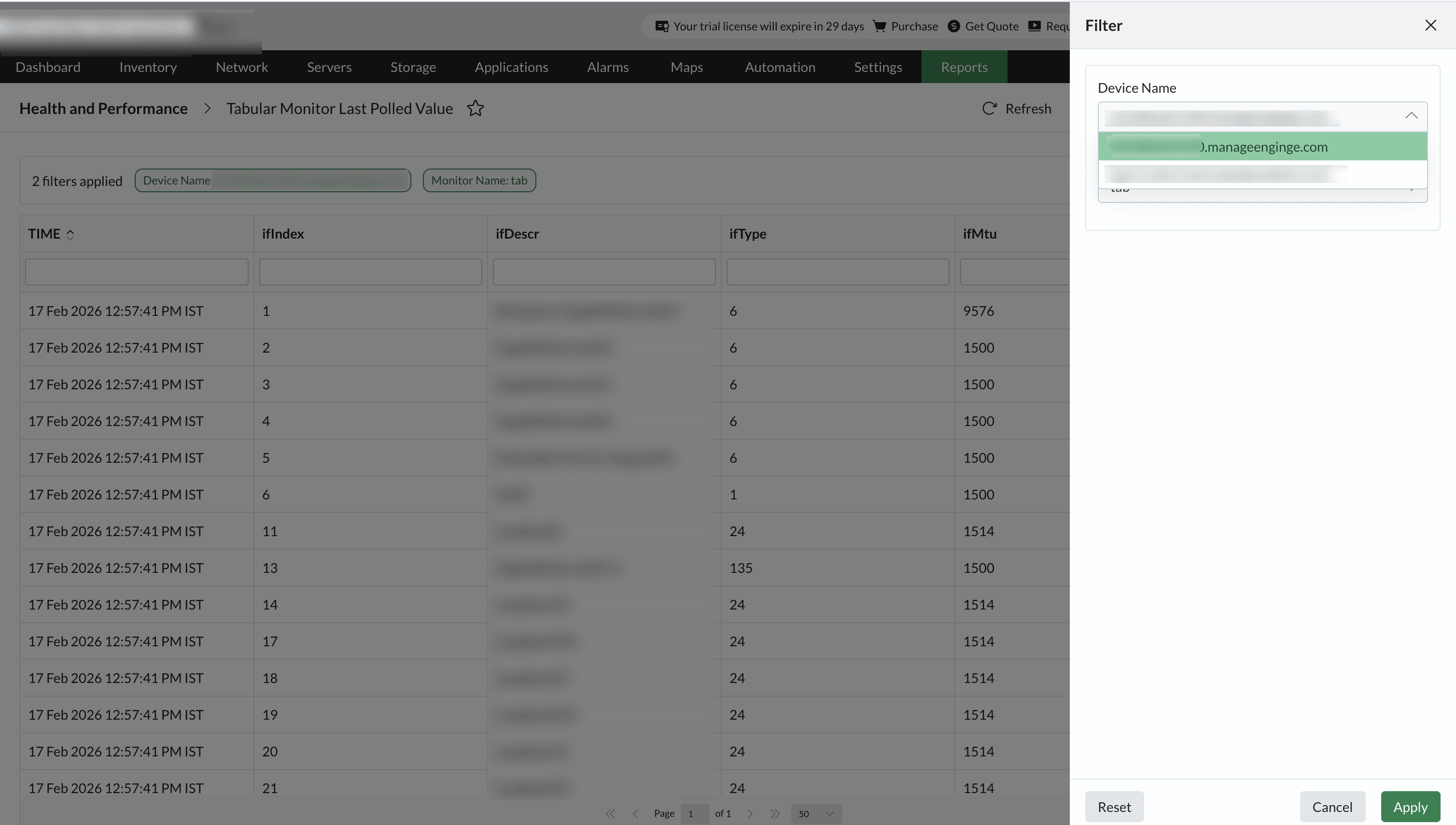 Tabular OID Monitoring ManageEngine OpManager: Tabular OID Monitoring