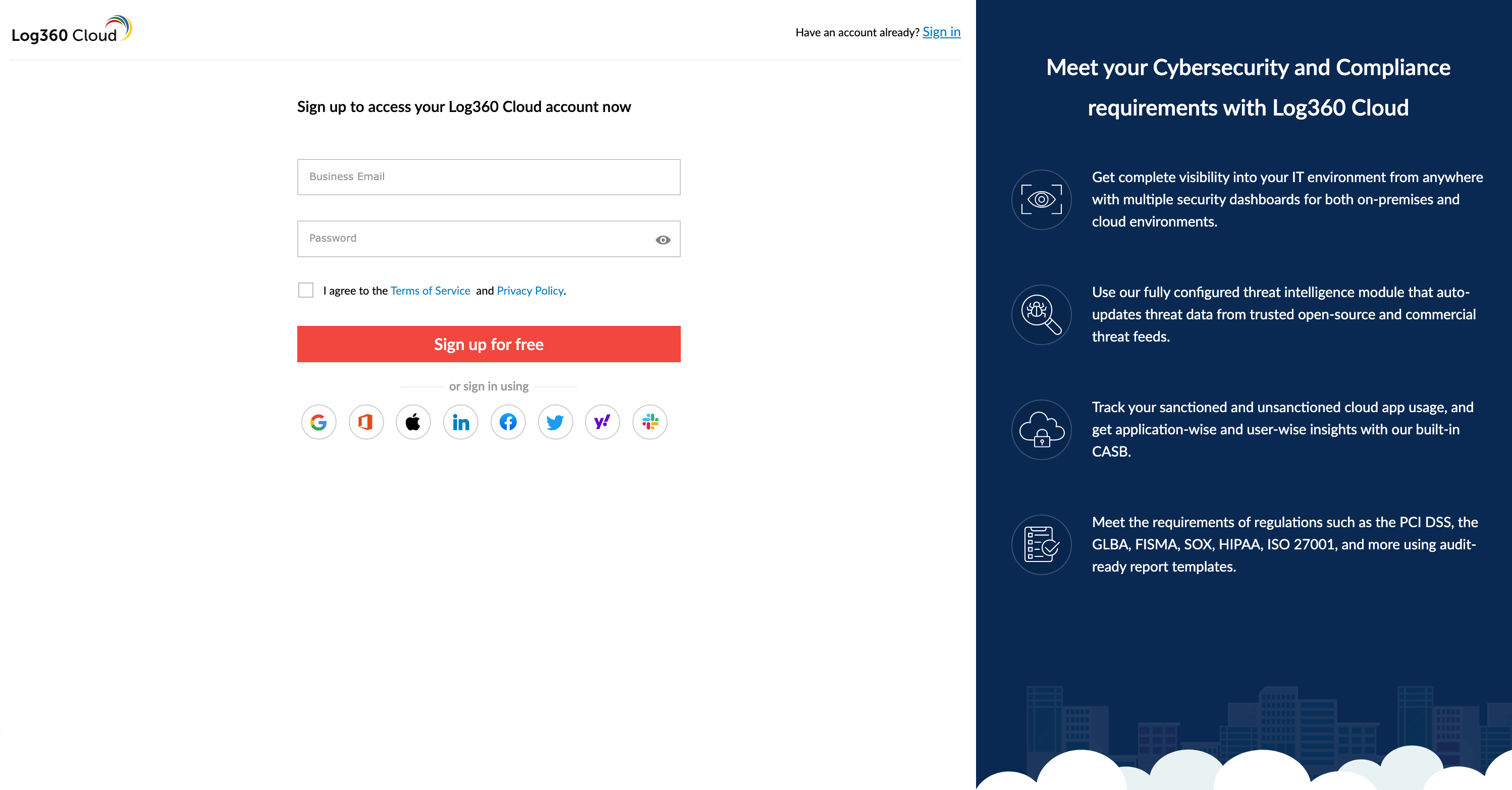 Signing up for Log360 Cloud