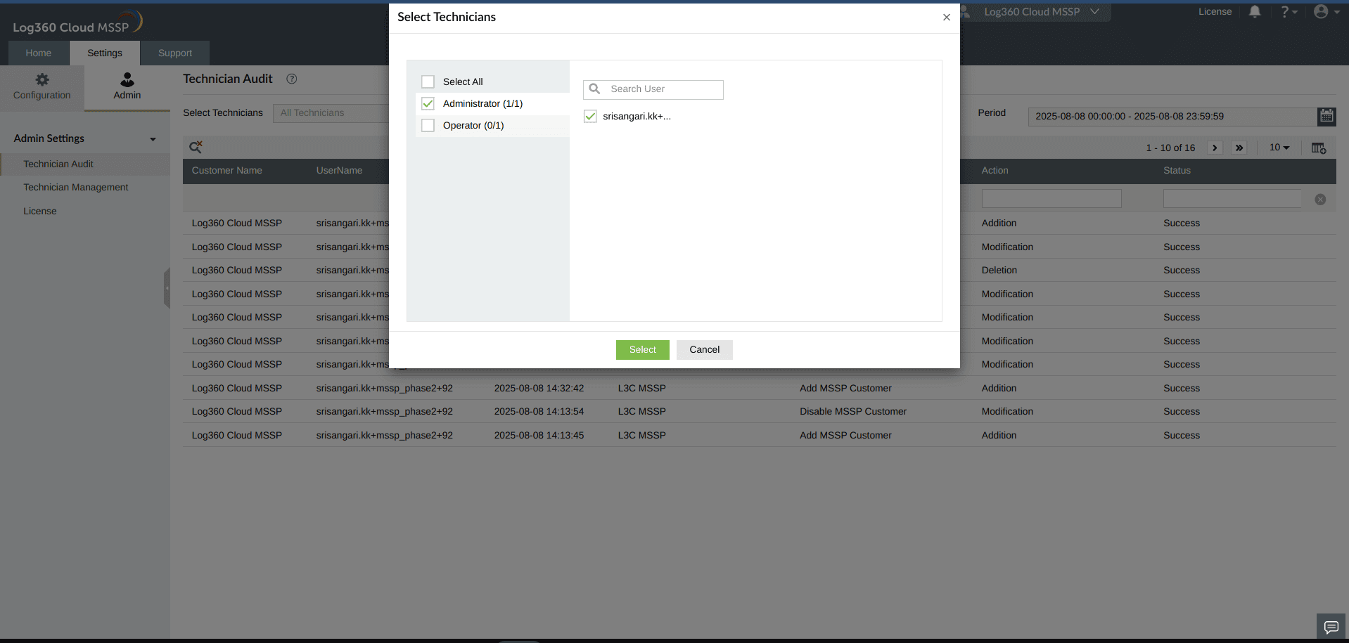 Centralised Technician audit