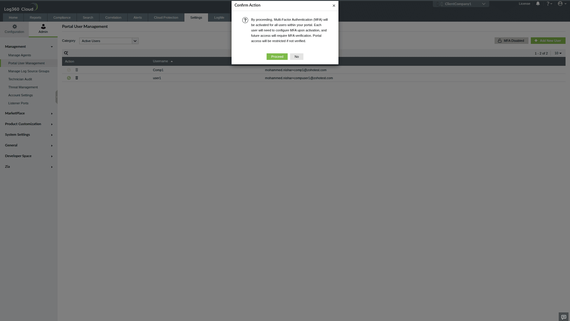 MSSP Customer Portal MFA