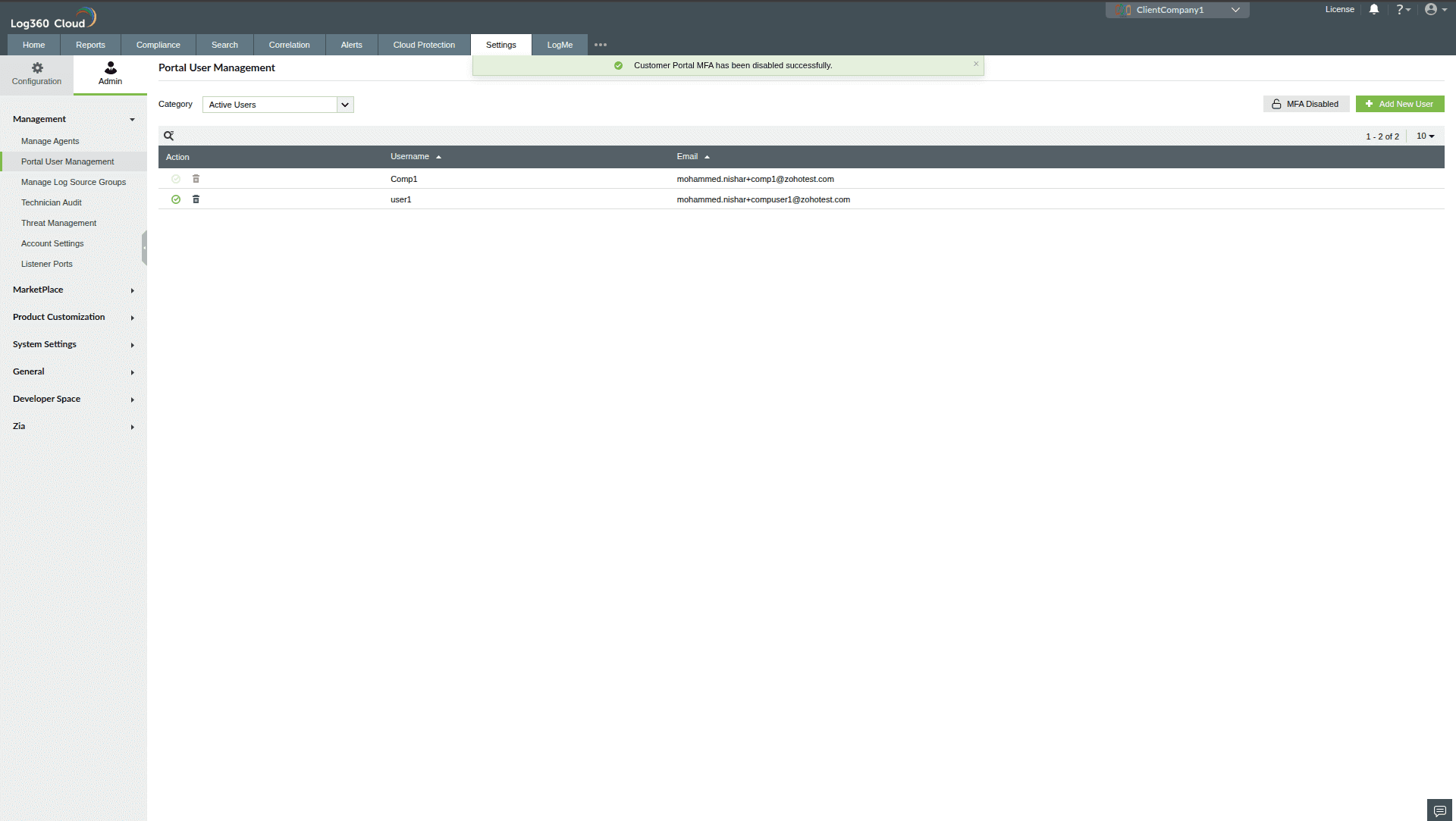 MSSP Customer Portal MFA