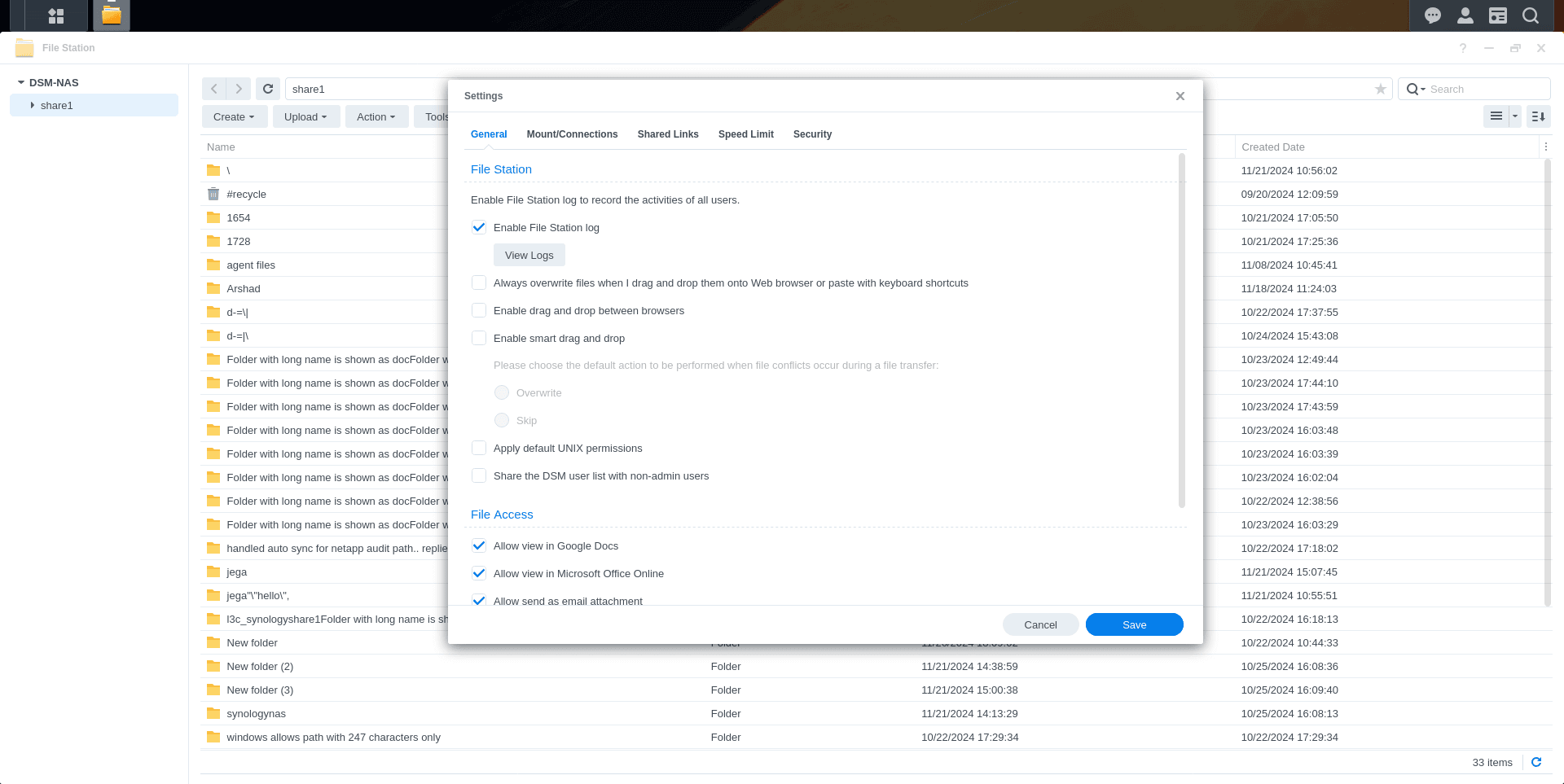 Enable File Station Log