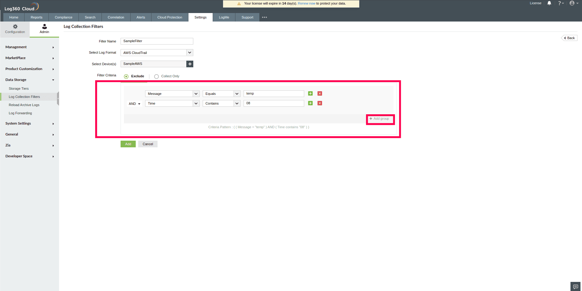 Log Collection Filter
