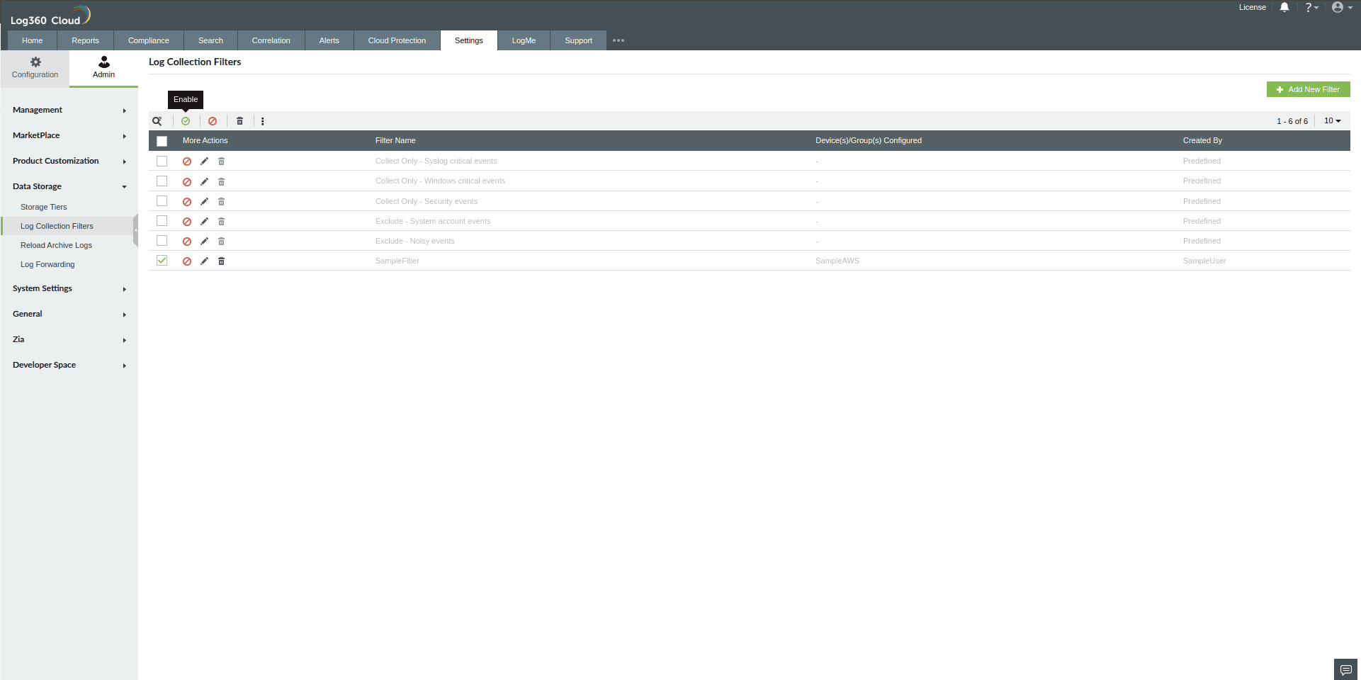 Log Collection Filter