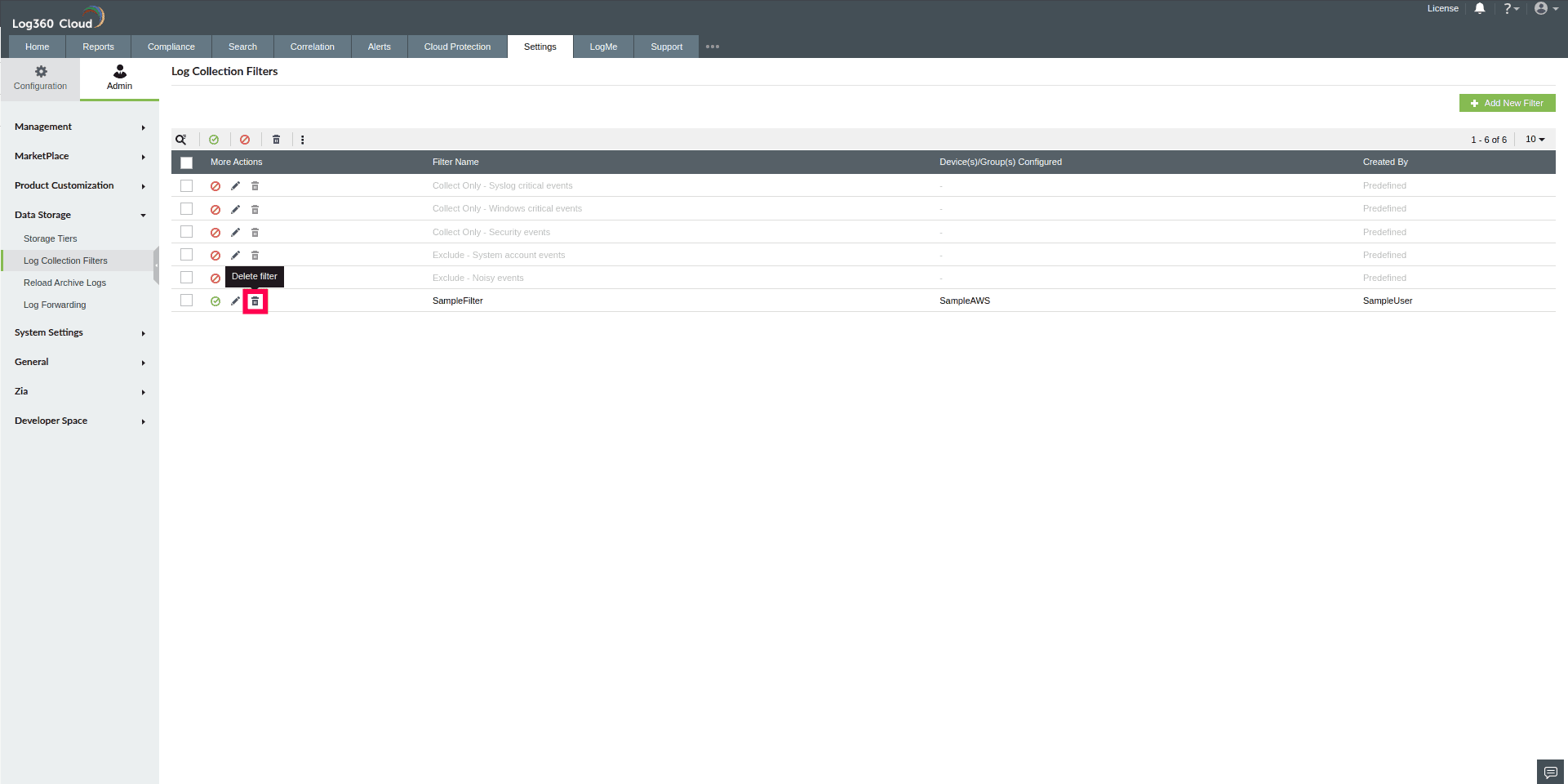 Log Collection Filter