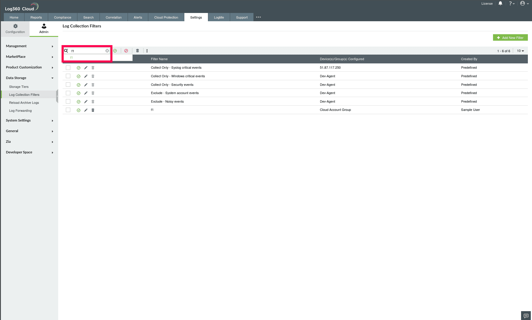 Log Collection Filter