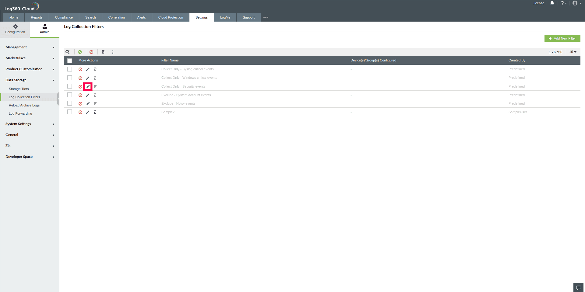 Log Collection Filter