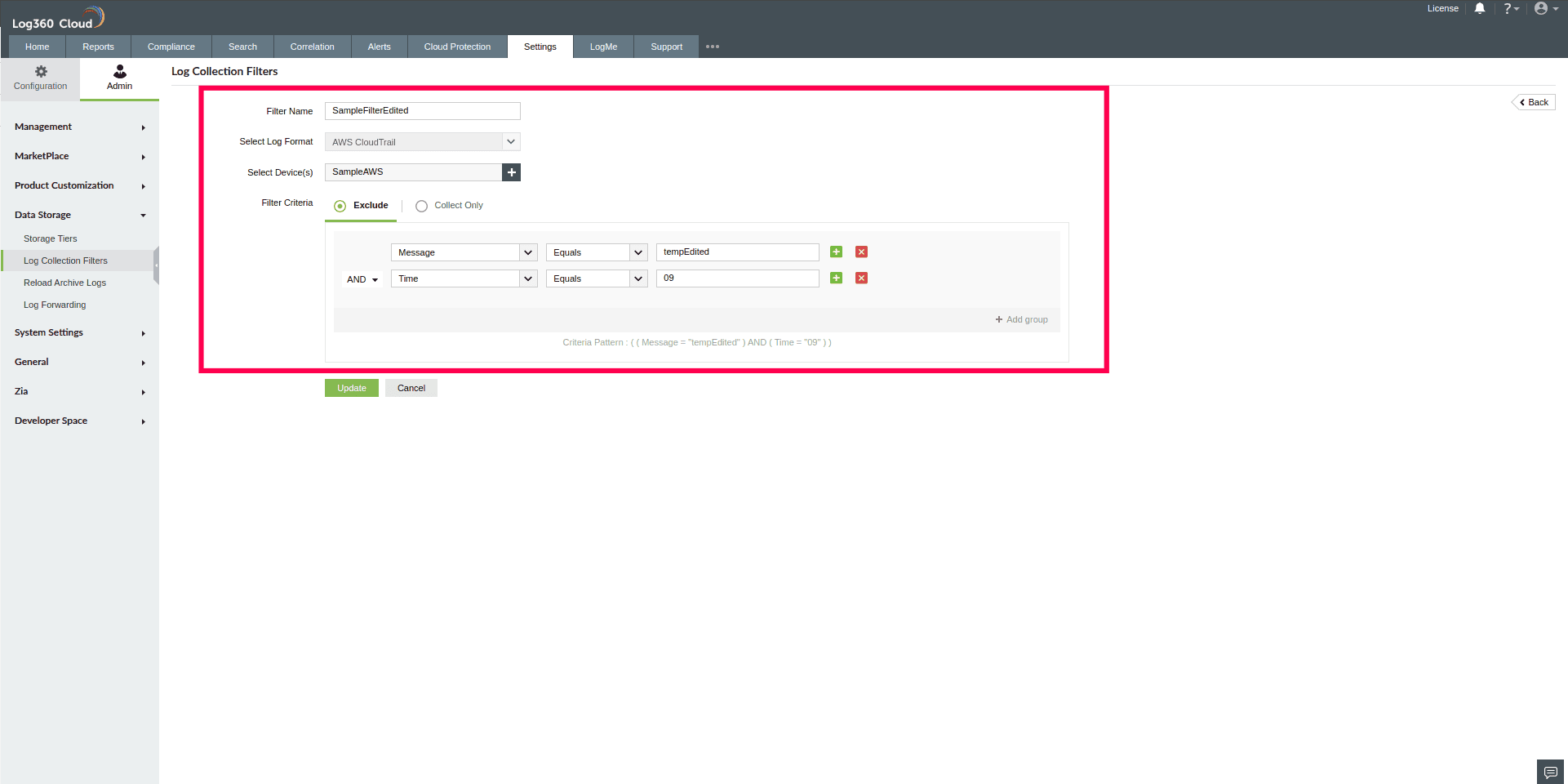 Log Collection Filter