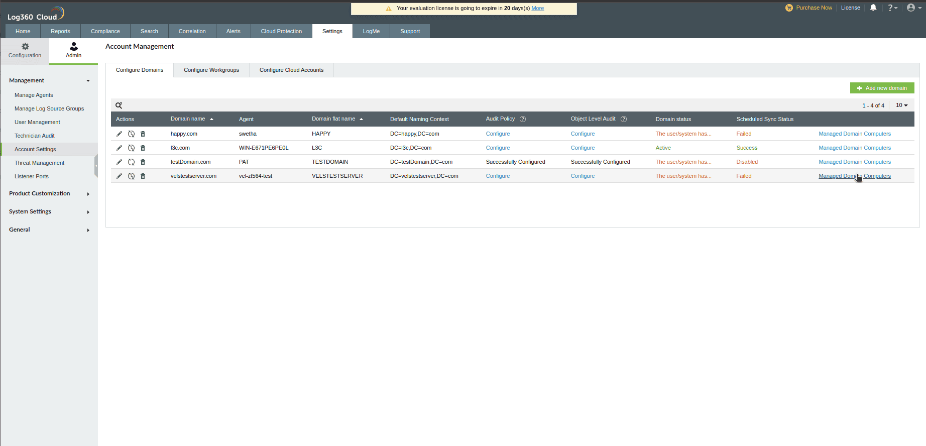 Managed domain computers