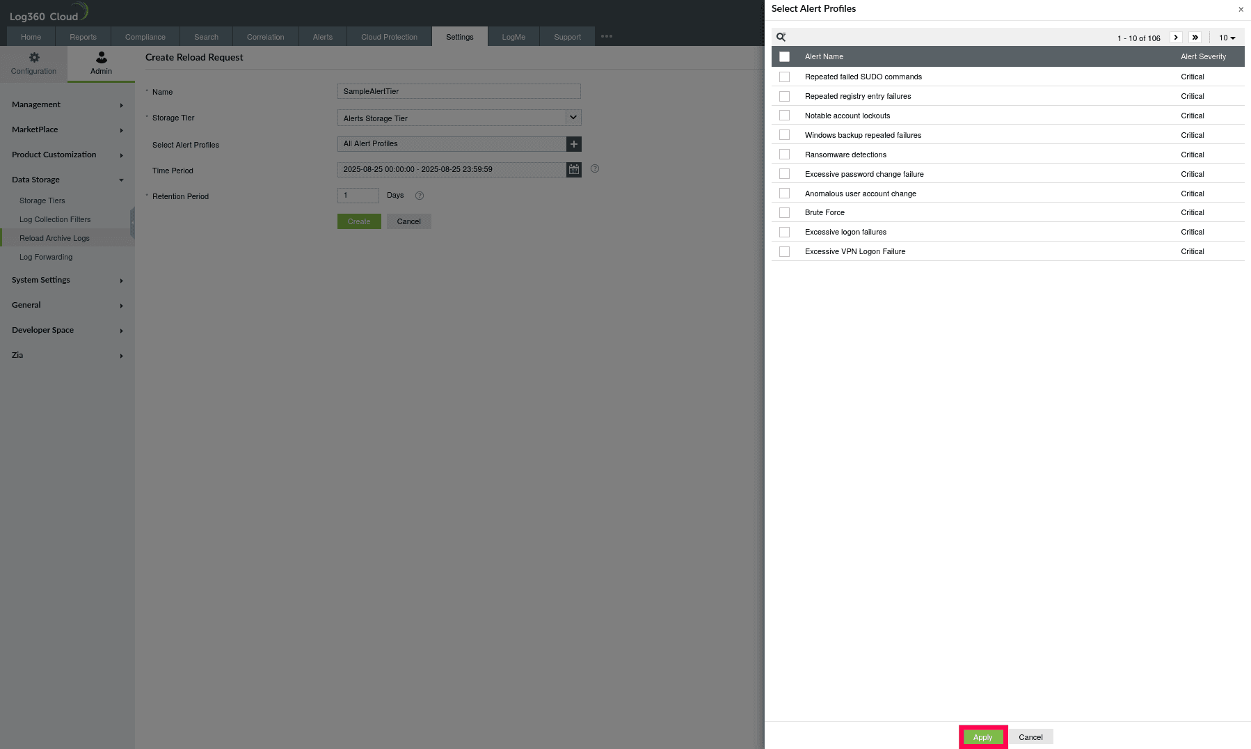 Reload Historical Logs