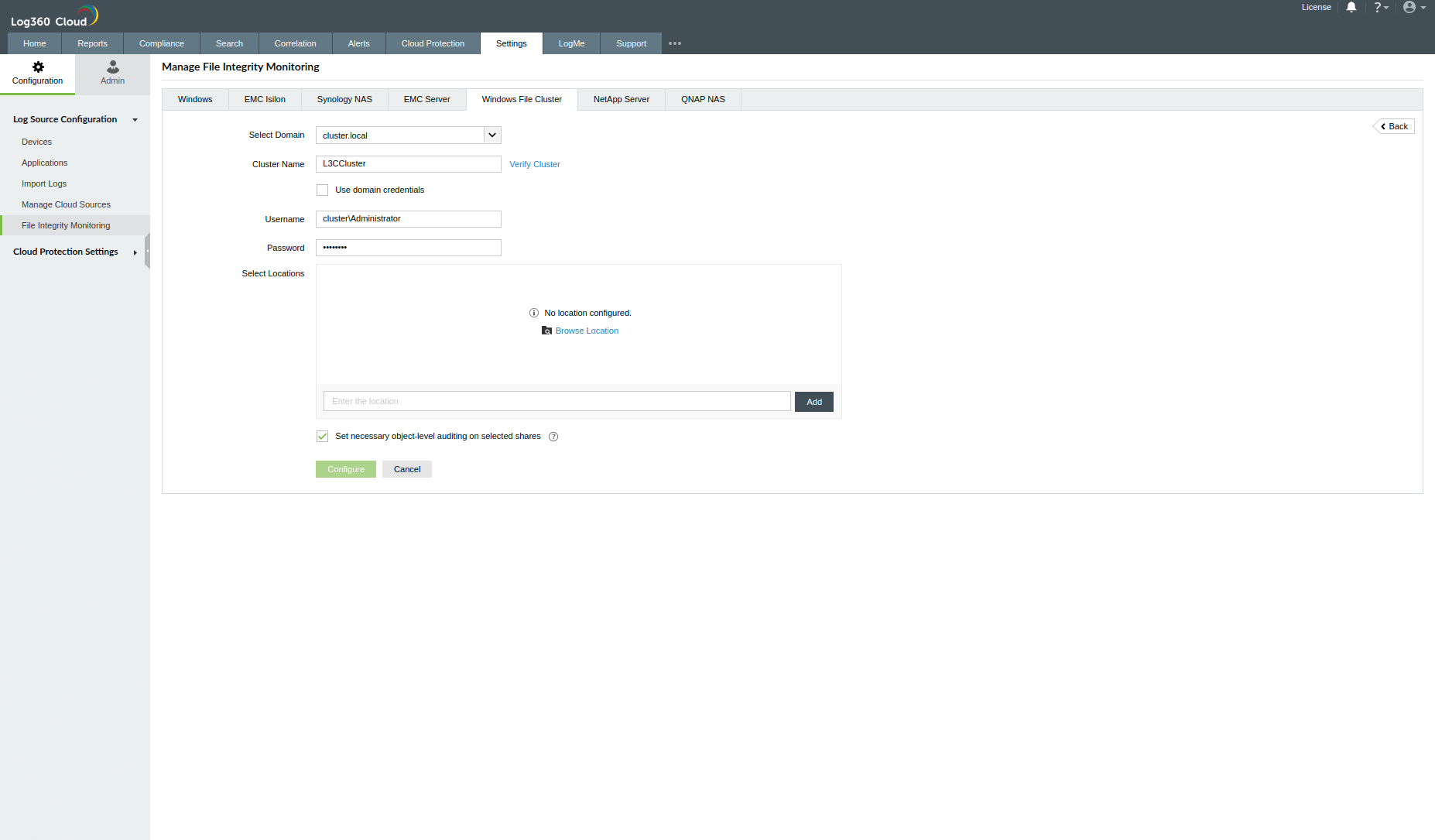 Configuring Windows File Cluster in Log360 Cloud