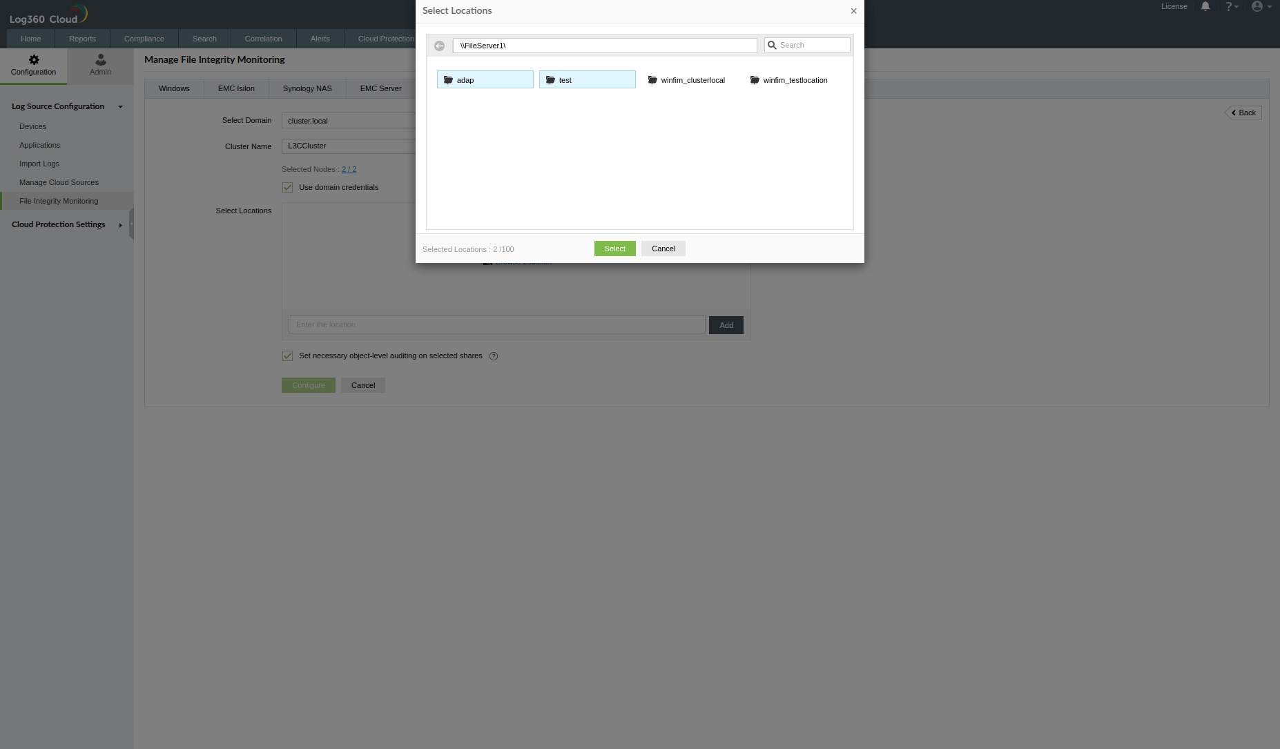 Configuring Windows File Cluster in Log360 Cloud