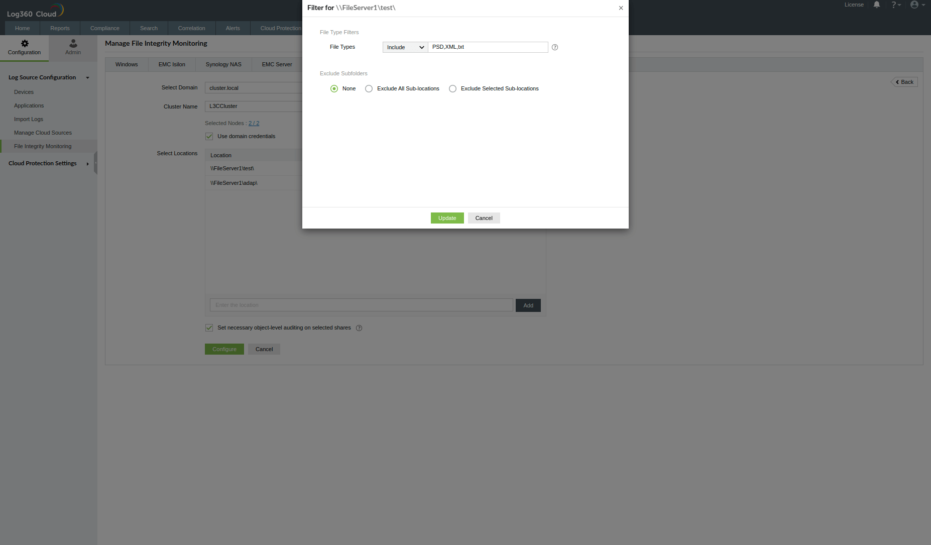 Configuring Windows File Cluster in Log360 Cloud