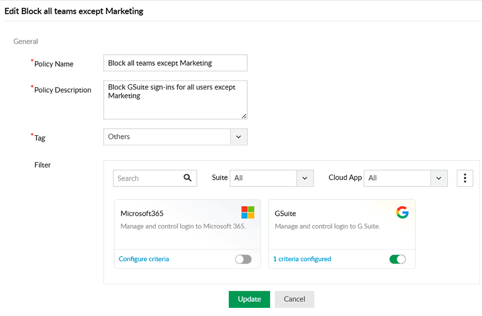 Restrict cloud app access by department