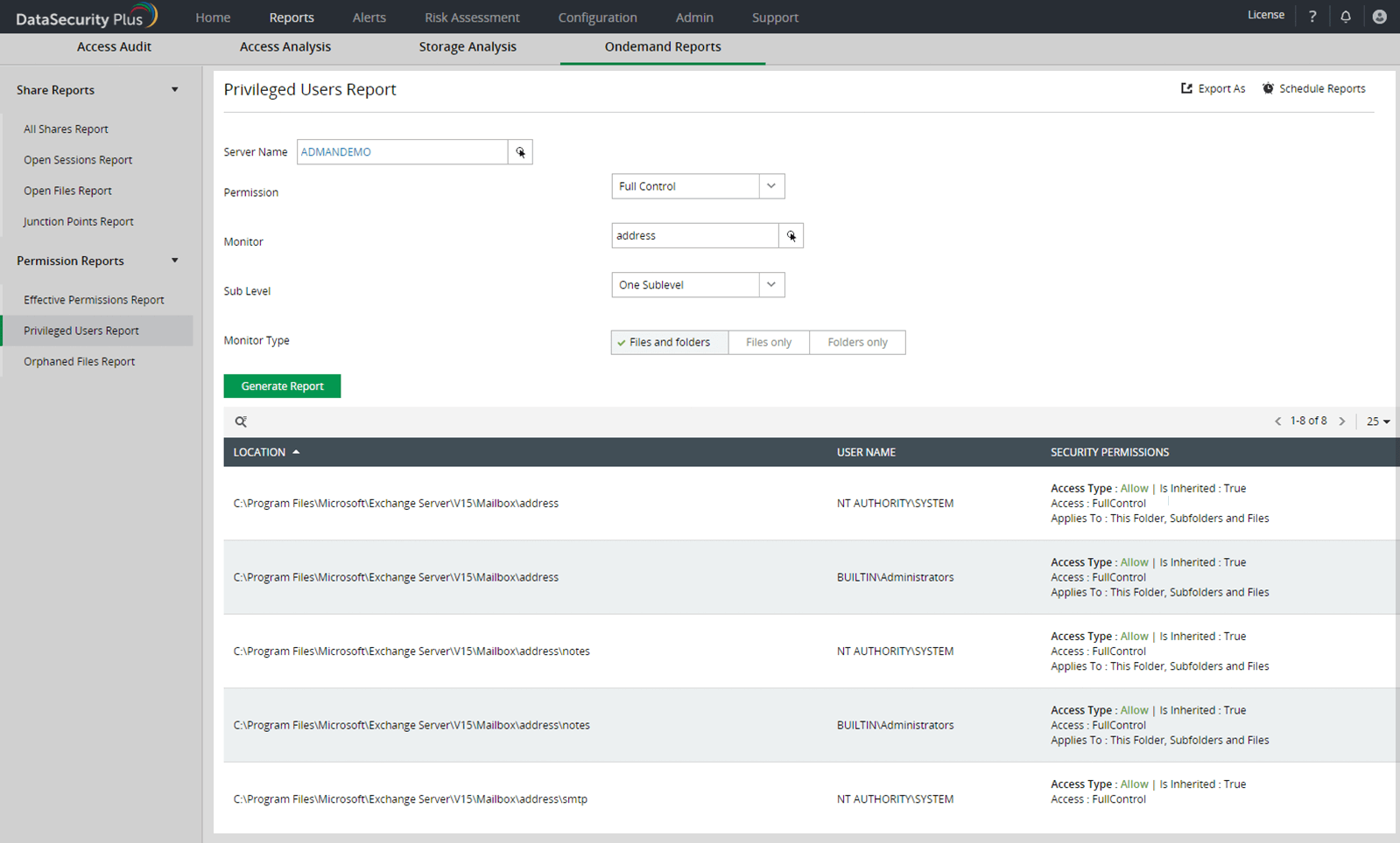 manageengine file audit plus permission reports not showing any data