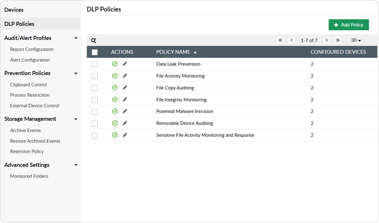 Enforcing preconfigured data leak prevention policies